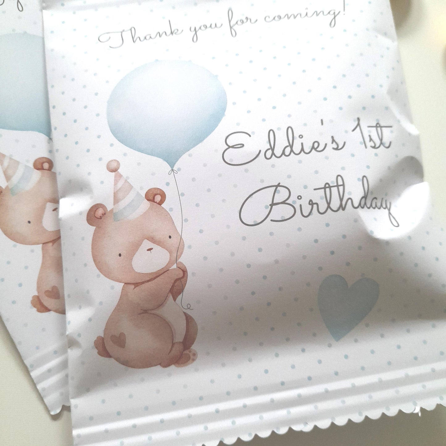 Baby Bear Boy 1st Birthday personalized party bags, baby bear bags for favours, pack of 10