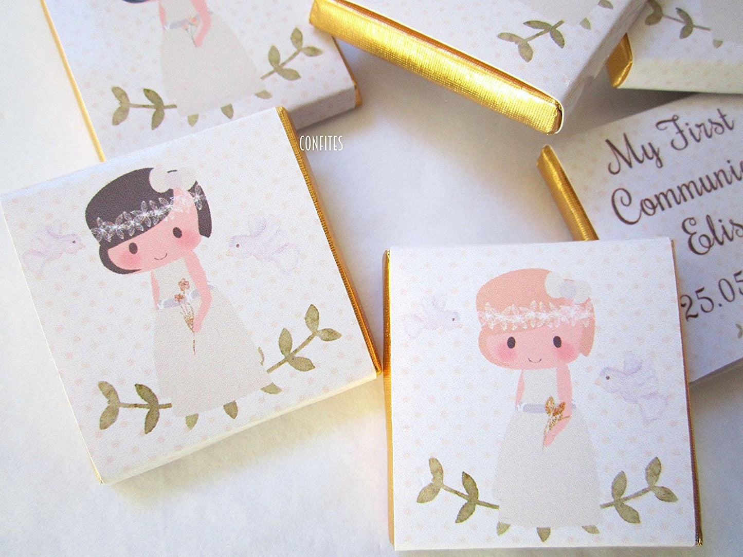 Personalized Little Girls First Communion Chocolate Favors – First Communion Guest Treats (25 pcs)