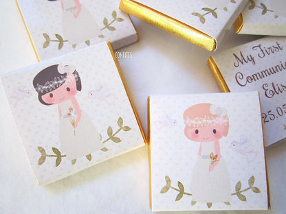 Personalized Little Girls First Communion Chocolate Favors – First Communion Guest Treats (25 pcs)