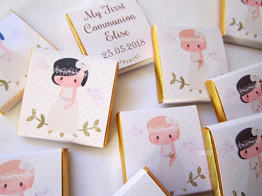 Personalized Little Girls First Communion Chocolate Favors – First Communion Guest Treats (25 pcs)