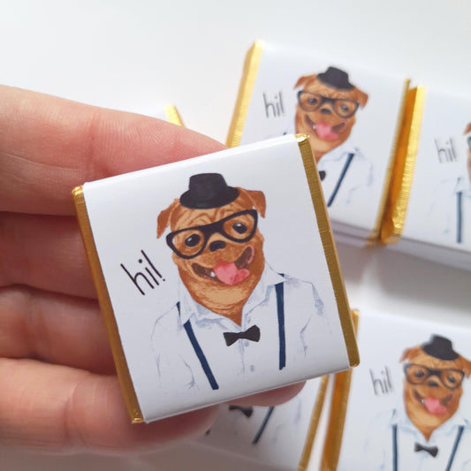 Personalized Pug Chocolate Favours – Birthday Party Favours (Pack of 25)