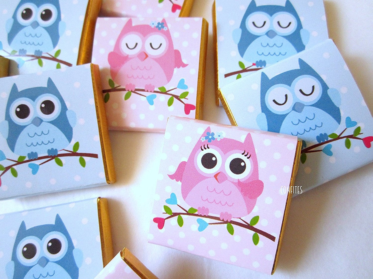 Personalized Baby Shower Chocolate Favours – Cute Baby Owl, Pink & Blue 1st Birthday Favours (Pack of 25)
