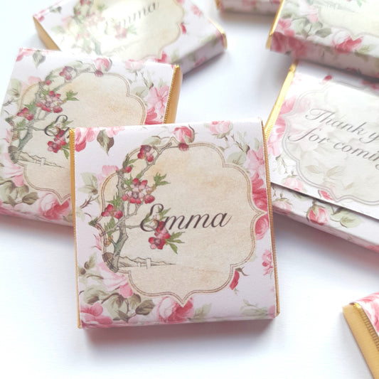 Roses Themed Birthday Chocolate Favours – Personalized Guest Party Treats (25 pcs)