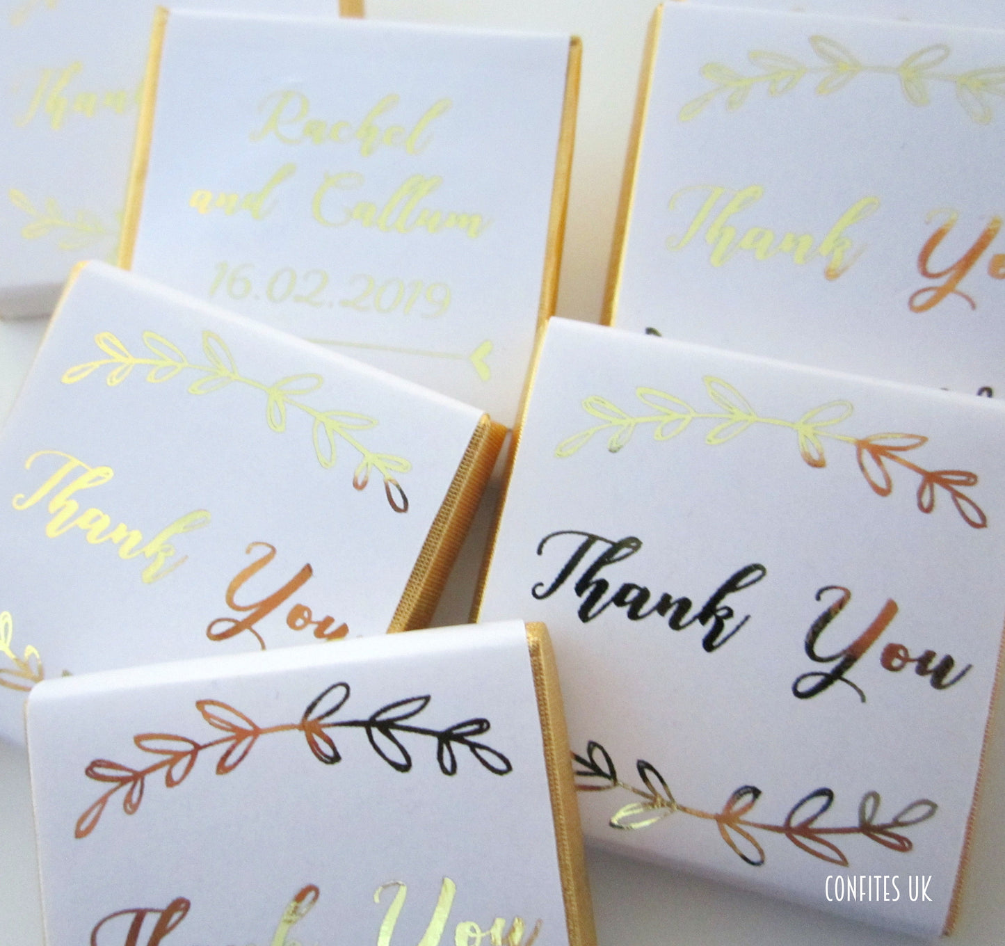 Elegant Boho Thank You Chocolate Favours – Custom White & Gold Party Favours (Set of 25)