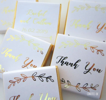 Elegant Boho Thank You Chocolate Favours – Custom White & Gold Party Favours (Set of 25)
