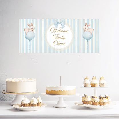 Welcome Baby Boy Personalised Banner in Pastel Blue – Custom Baby Shower Wall Decor in Satin Paper