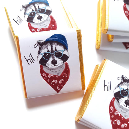 Personalized Raccoon Chocolate Favours – Birthday Party Favours (Pack of 25)