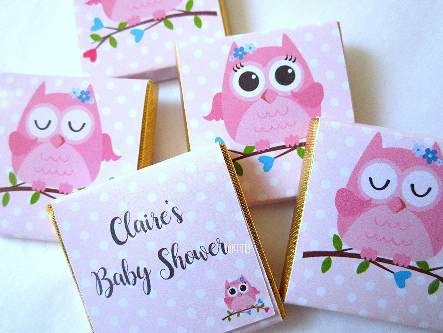 Personalized Baby Shower Chocolate Favours – Cute Baby Owl, Pink & Blue 1st Birthday Favours (Pack of 25)