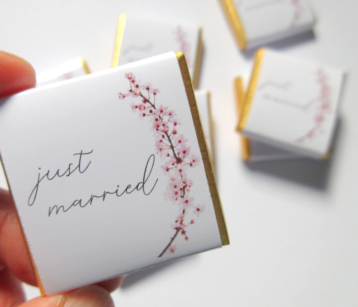 Wedding Personalized Chocolate Favours – Just Married Cherry Blossom Design, Pack of 25
