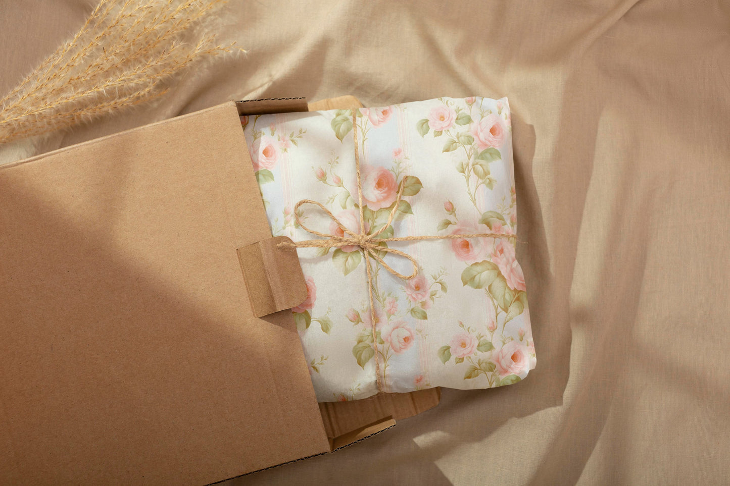 Retro Pastel Stripes and Flowers Gift Paper – Elegant Wrapping Paper Sheet (Large Size)