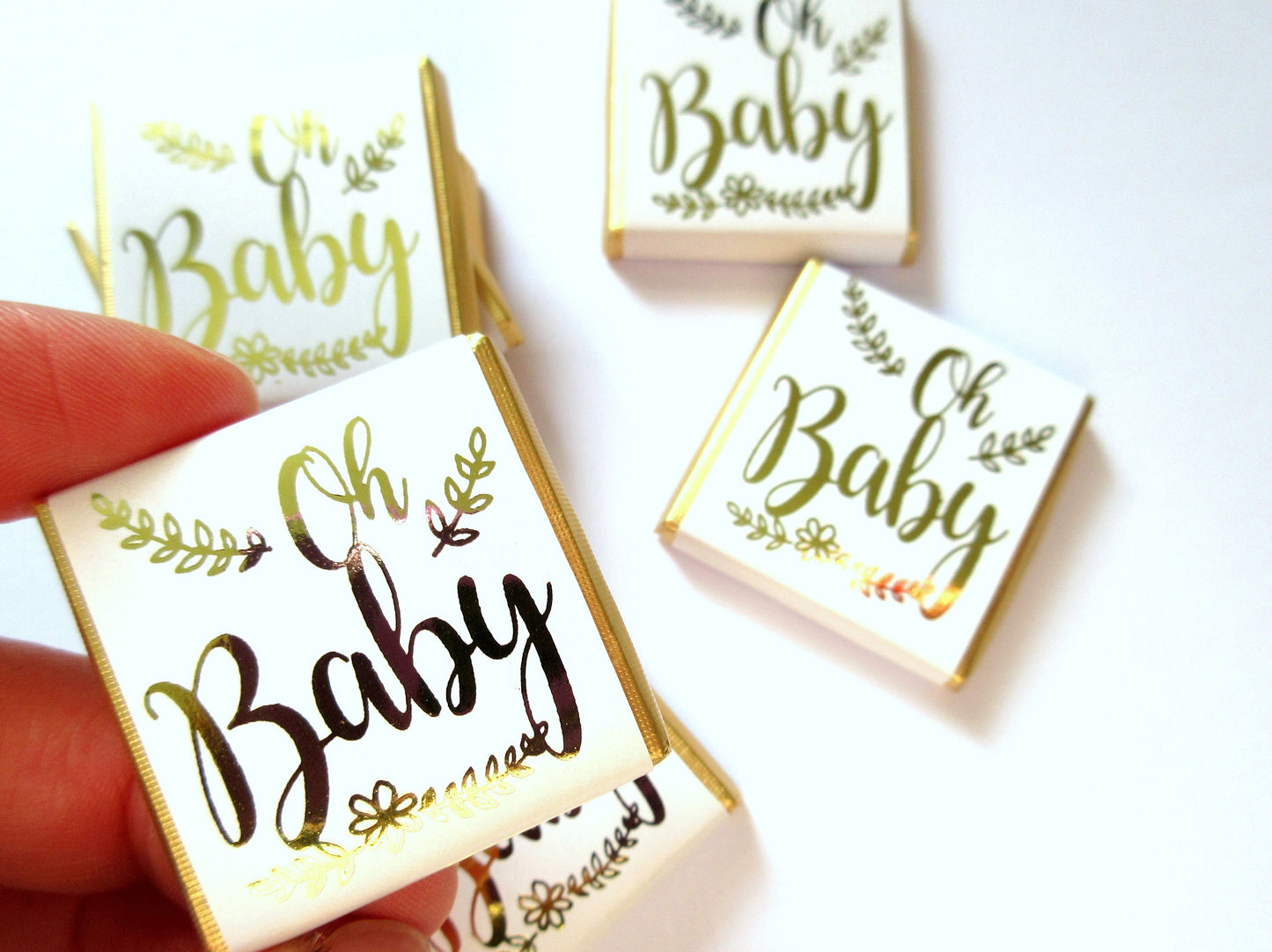 Gold baby shower Personalised Chocolate favours, "Oh Baby", boys or girls, Gold Print - pack of 25 pcs