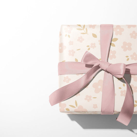 Boho Floral Gift Paper Sheet with Little Pink Flowers – Large Size, Elegant Wrapping