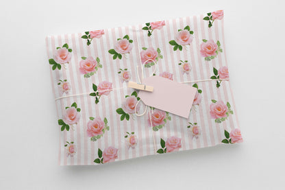 Valentine Pink Roses Gift Paper Sheet – Large Size, Romantic Wrapping Paper