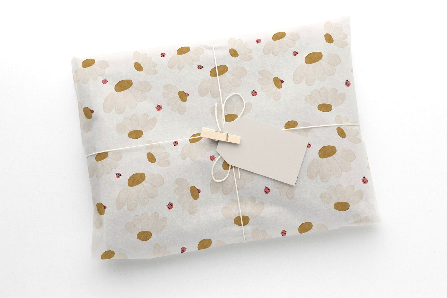 Daisy Bloom & Ladybird Gift Paper Sheet – Large Size Floral Wrapping Paper