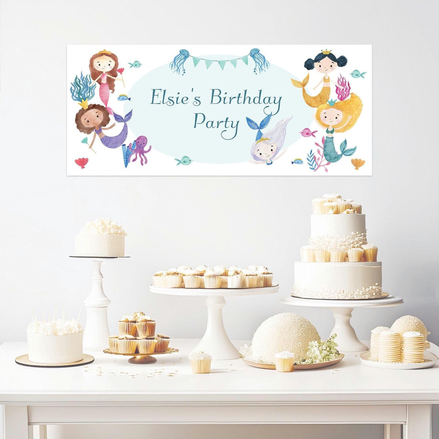Personalised Mermaids Birthday Banner – Satin Paper Wall Decor for Mermaid Themed Parties