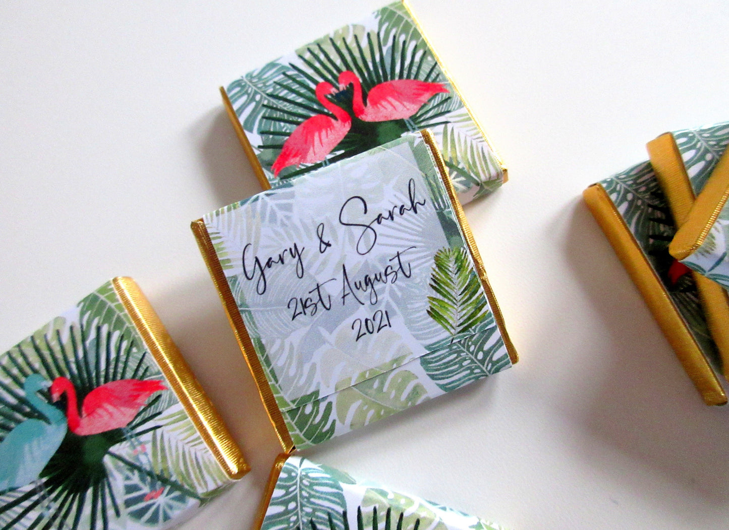 Personalized Wedding Tropical Flamingos Chocolate Favours – Custom Party Favours (Pack of 25)