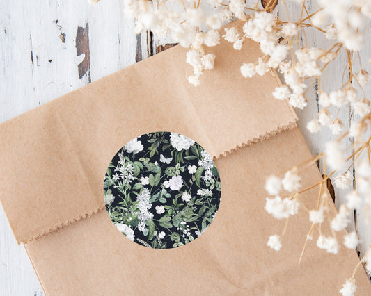 White Florals Round Paper Stickers – 24 Pcs, Envelope Seals & Gift Stickers