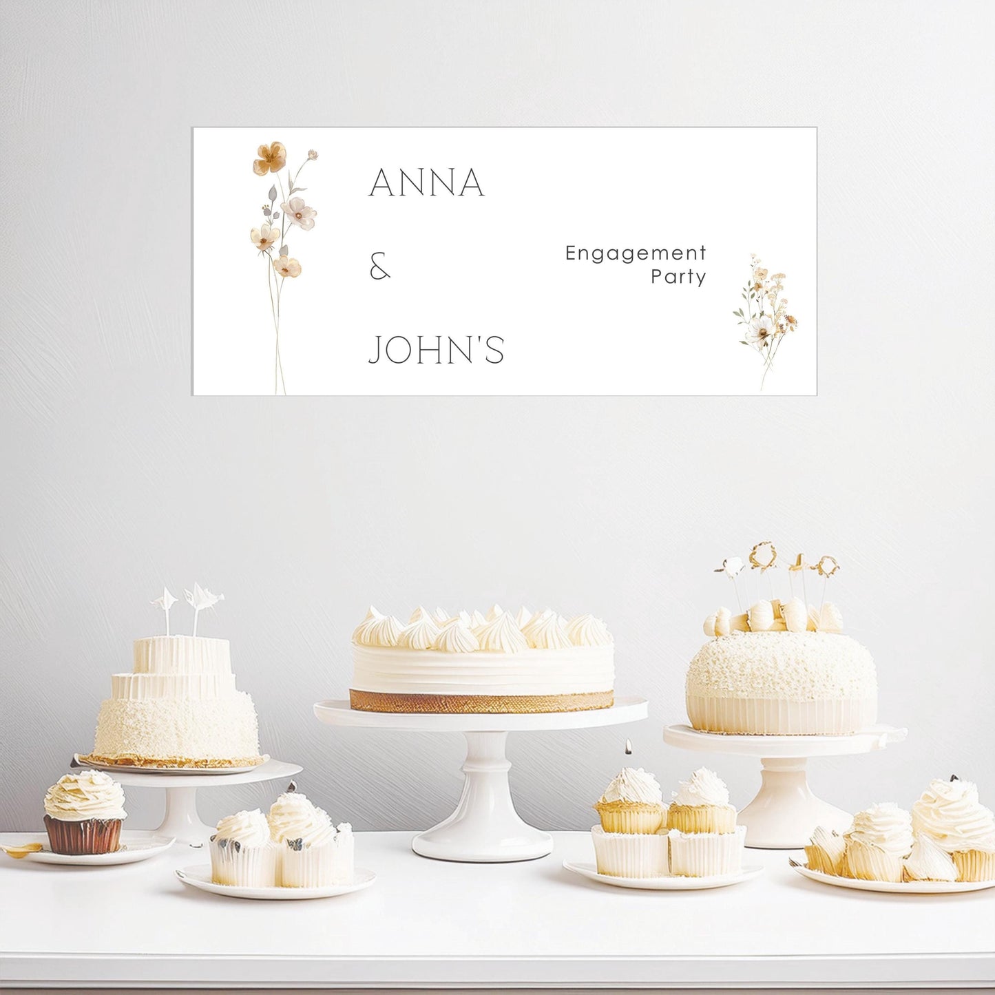 Personalised Engagement Banner – Little Autumn Flowers, Satin Paper Wall Decor for Any Occasion