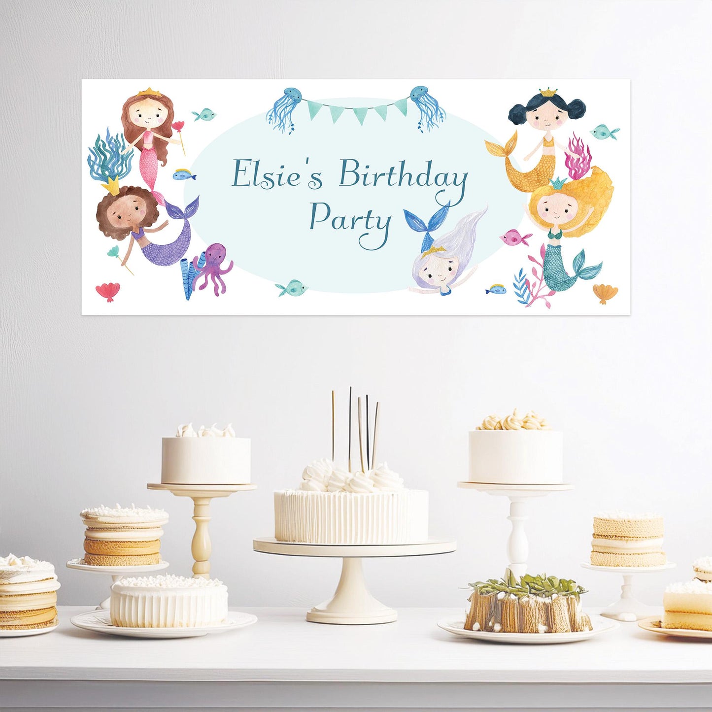 Personalised Mermaids Birthday Banner – Satin Paper Wall Decor for Mermaid Themed Parties