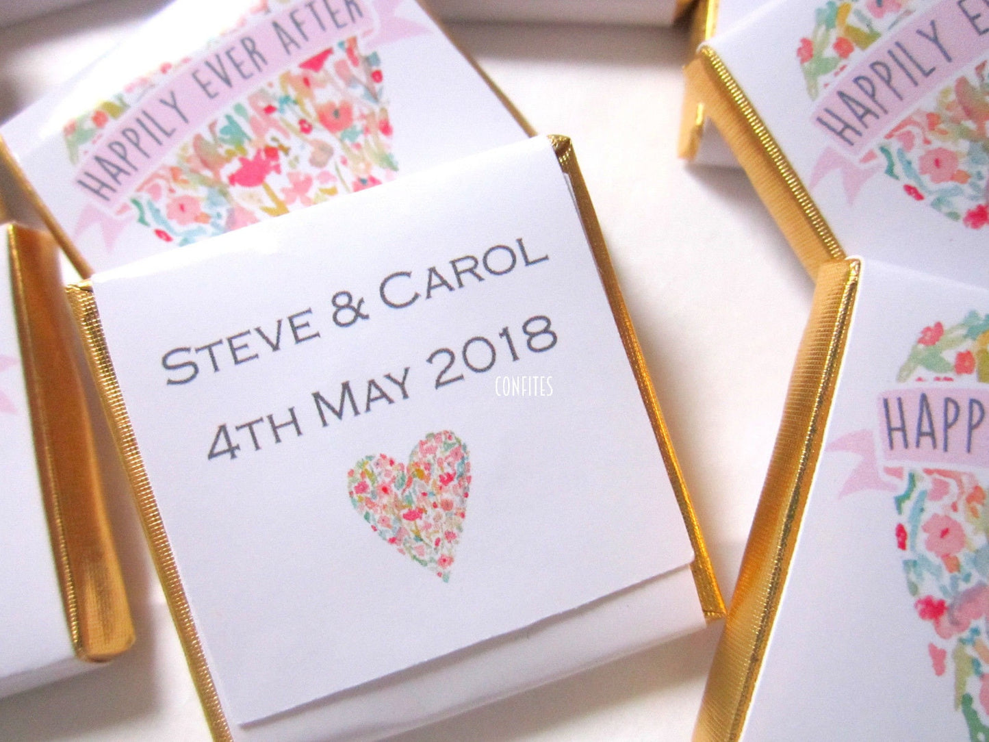 Personalized Floral Wedding Heart Chocolate Favours – Custom Guest Favours (Pack of 25)