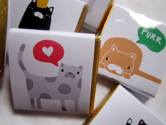 Cats Personalized Chocolate Favours – Cute Cat Designs, Party Treats, Pack of 25