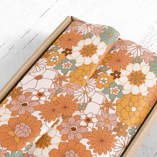 70s Floral Gift Paper Sheet – Large Size, Vintage Inspired Wrapping Paper