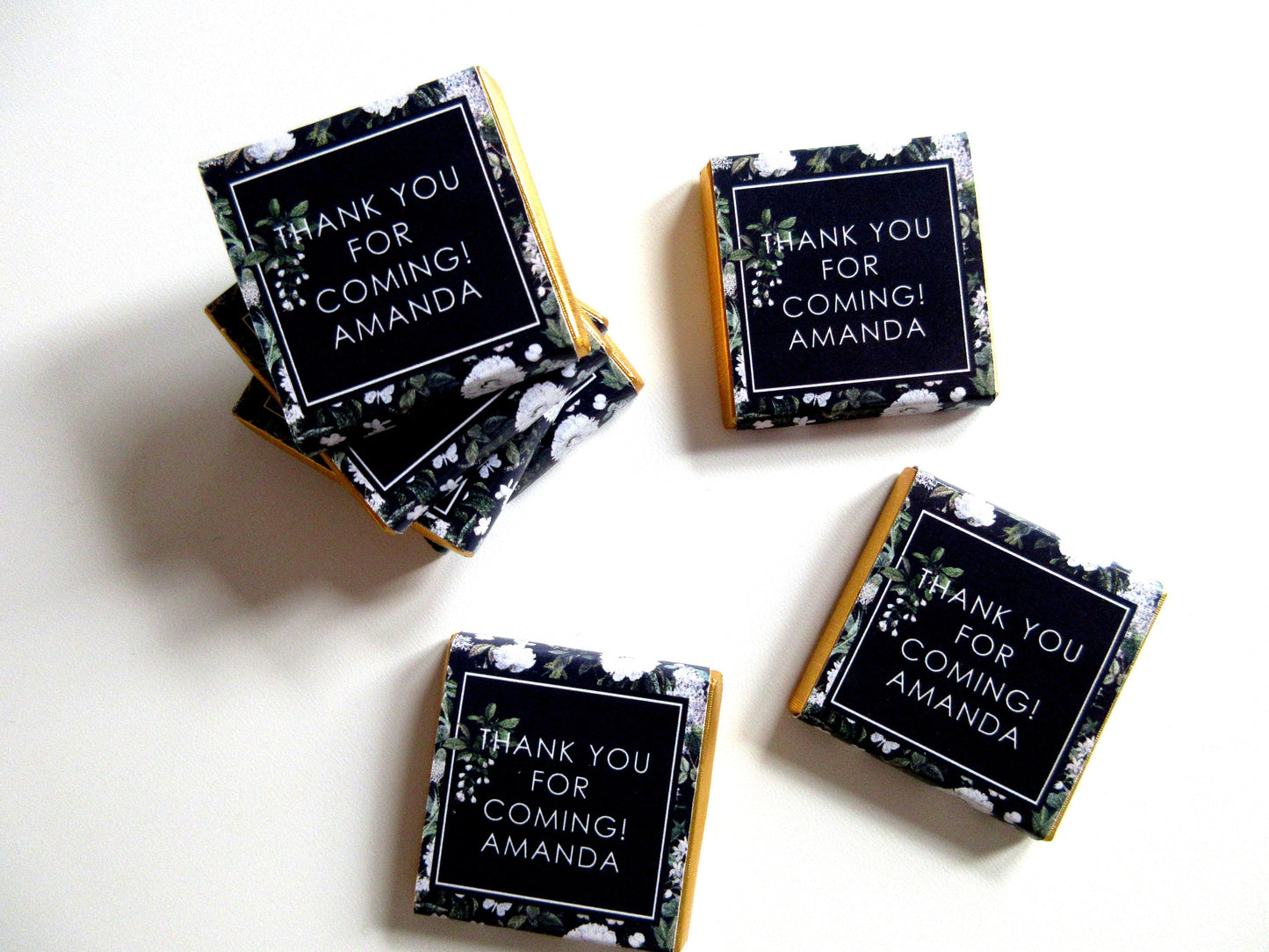 Personalized Black Garden Birthday Chocolate Favours – Floral Guest Treats (Pack of 25)