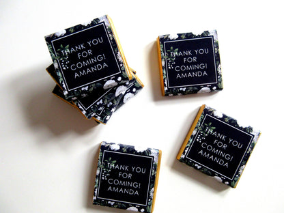 Personalized Black Garden Birthday Chocolate Favours – Floral Guest Treats (Pack of 25)