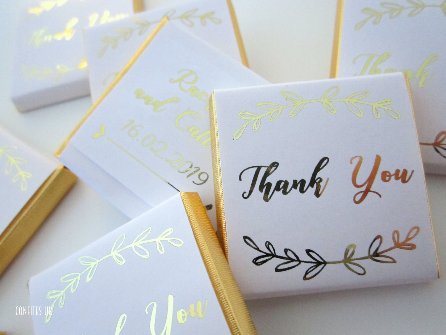 Elegant Boho Thank You Chocolate Favours – Custom White & Gold Party Favours (Set of 25)