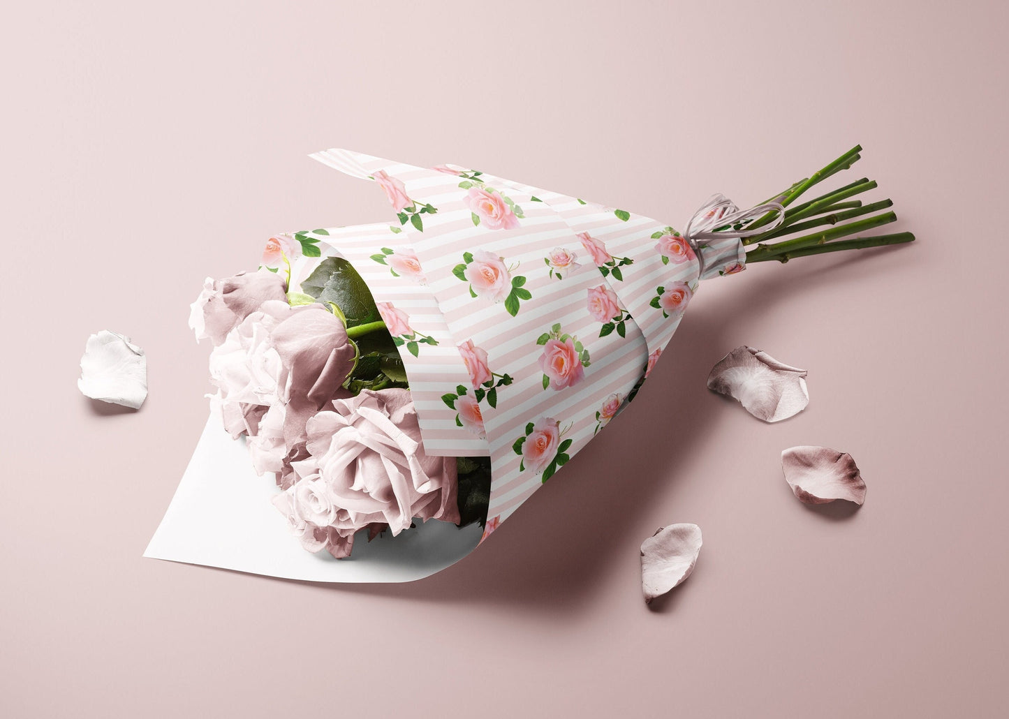 Valentine Pink Roses Gift Paper Sheet – Large Size, Romantic Wrapping Paper