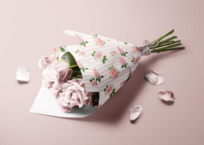 Valentine Pink Roses Gift Paper Sheet – Large Size, Romantic Wrapping Paper