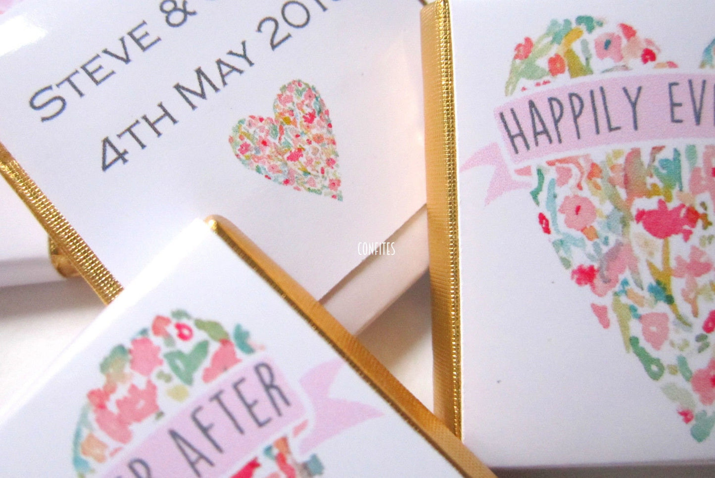 Personalized Floral Wedding Heart Chocolate Favours – Custom Guest Favours (Pack of 25)