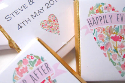 Personalized Floral Wedding Heart Chocolate Favours – Custom Guest Favours (Pack of 25)