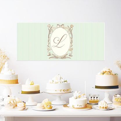 Personalised French Style Birthday Banner – Soft Green Stripes & Monogram Design