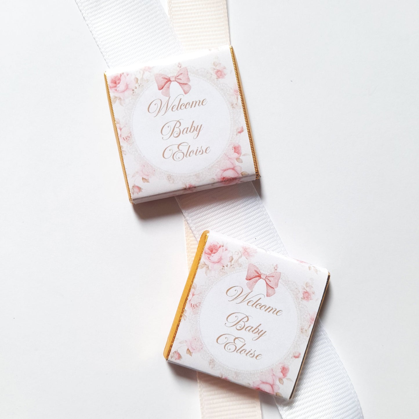Welcome Baby Girl Personalized Chocolate Favours – Party Bag Fillers, Pack of 25