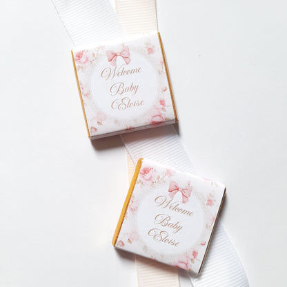 Welcome Baby Girl Personalized Chocolate Favours – Party Bag Fillers, Pack of 25