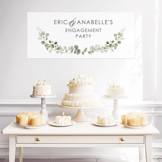 Personalised Engagement Banner – Green Botanical Design, Satin Paper Wall Decor for Any Occasion