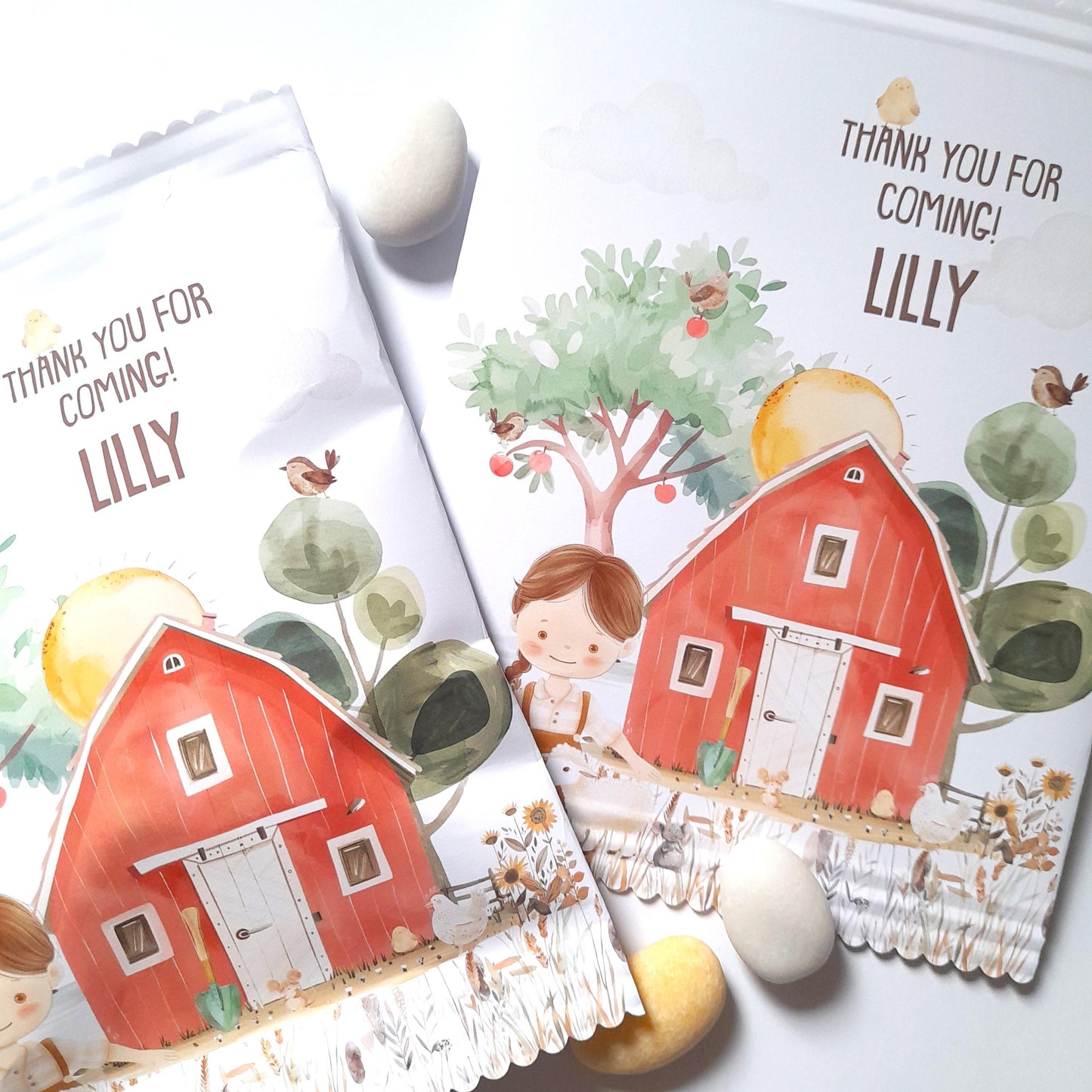 Personalised Farm Party Bags for Girls– Custom Birthday Treat Bags (Pack of 10)