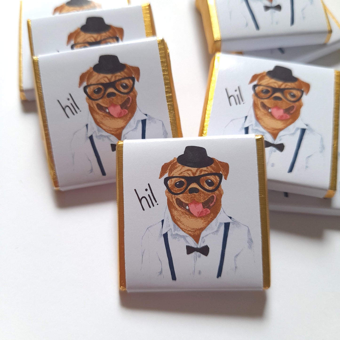 Personalized Pug Chocolate Favours – Birthday Party Favours (Pack of 25)
