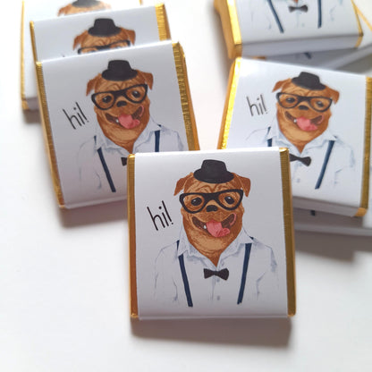 Personalized Pug Chocolate Favours – Birthday Party Favours (Pack of 25)