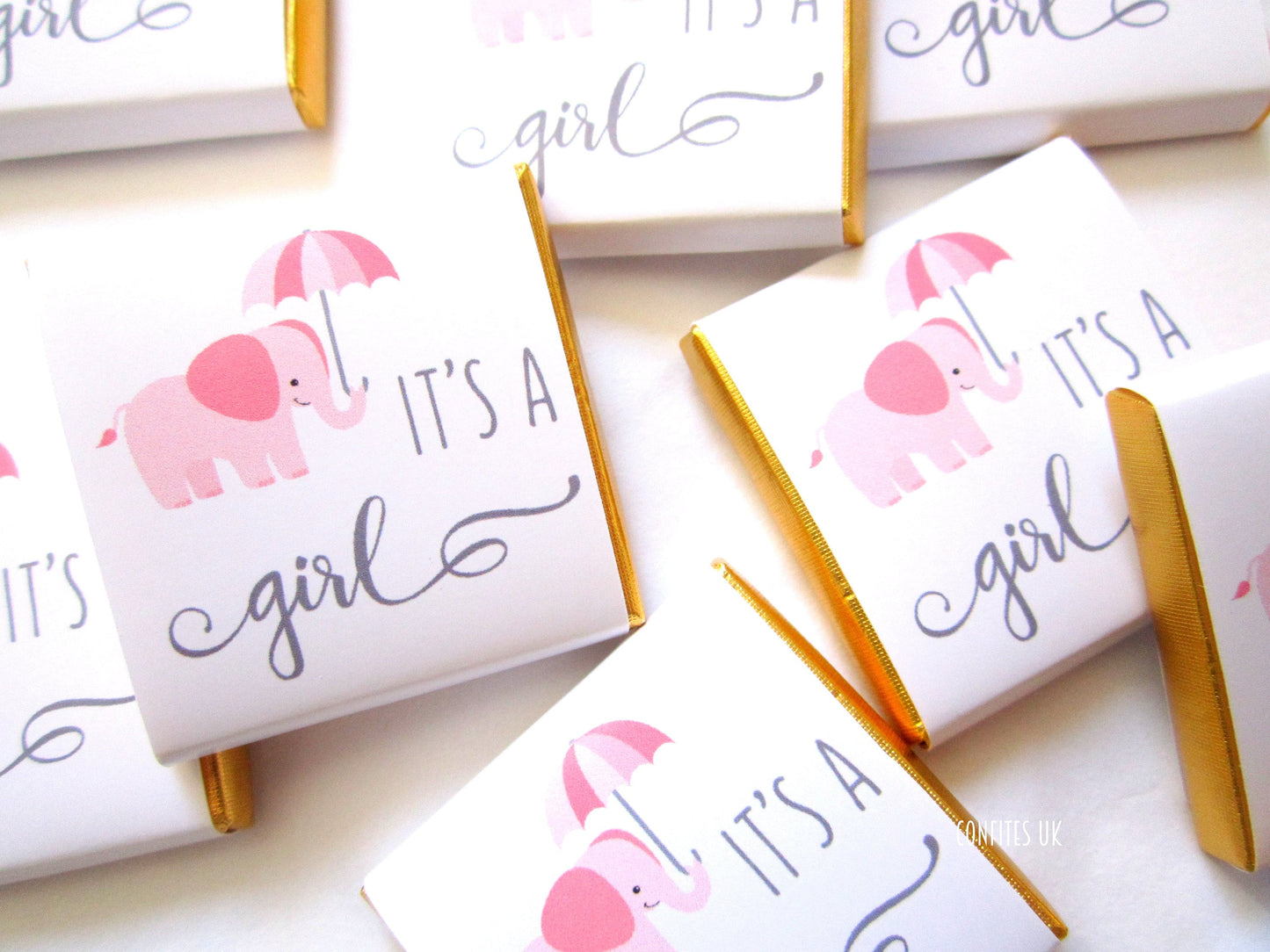 Personalized It's a Girl Chocolate Favours – Cute Elephant Baby Shower Party Favours (Pack of 25)