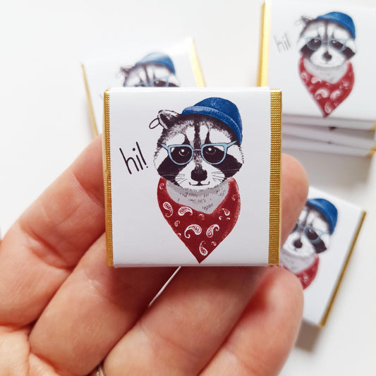 Personalized Raccoon Chocolate Favours – Birthday Party Favours (Pack of 25)