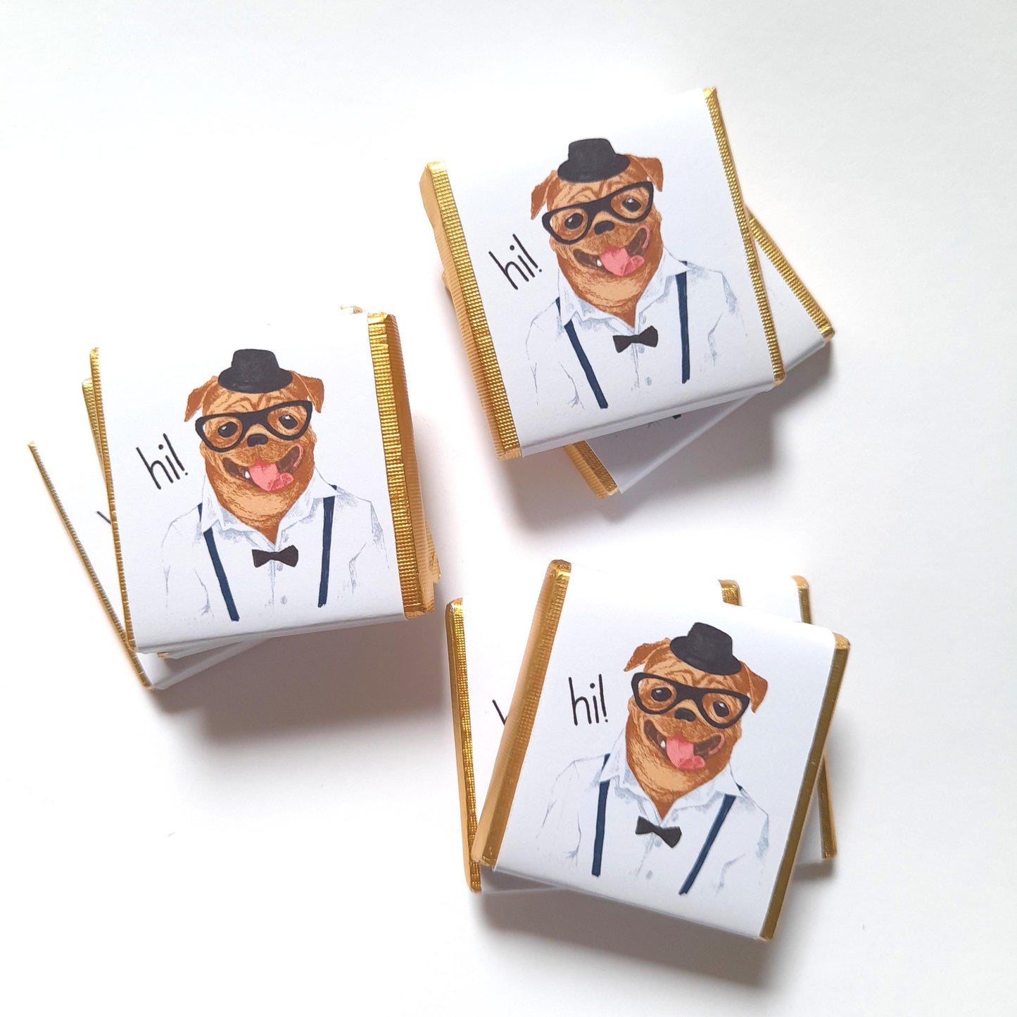 Personalized Pug Chocolate Favours – Birthday Party Favours (Pack of 25)