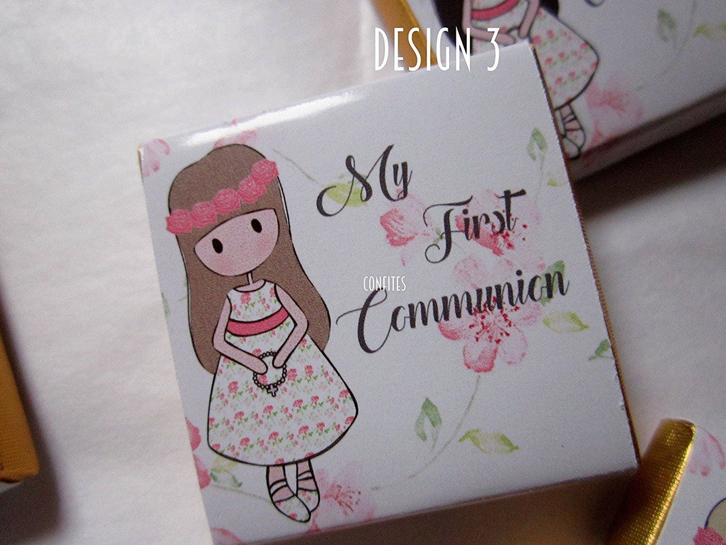 1st Communion Girls Personalised Chocolate favours, Pink Roses, guests favours, pack of 25