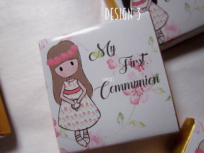 1st Communion Girls Personalised Chocolate favours, Pink Roses, guests favours, pack of 25