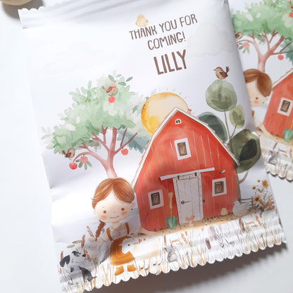 Personalised Farm Party Bags for Girls– Custom Birthday Treat Bags (Pack of 10)