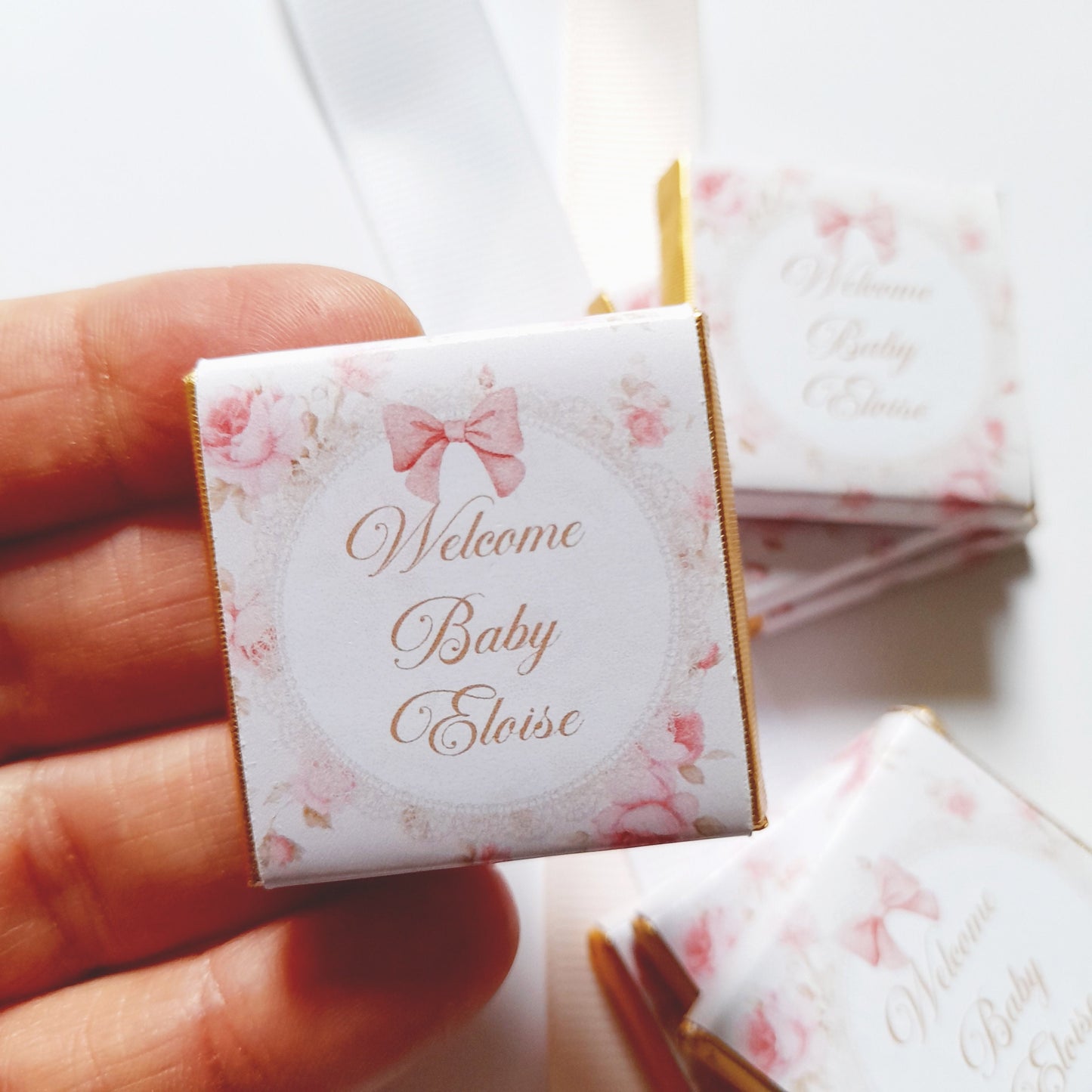 Welcome Baby Girl Personalized Chocolate Favours – Party Bag Fillers, Pack of 25
