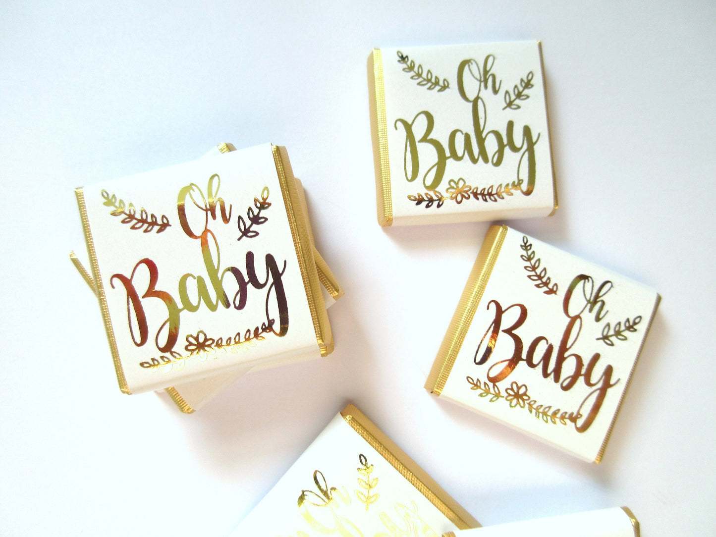 Gold baby shower Personalised Chocolate favours, "Oh Baby", boys or girls, Gold Print - pack of 25 pcs