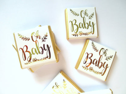 Gold baby shower Personalised Chocolate favours, "Oh Baby", boys or girls, Gold Print - pack of 25 pcs