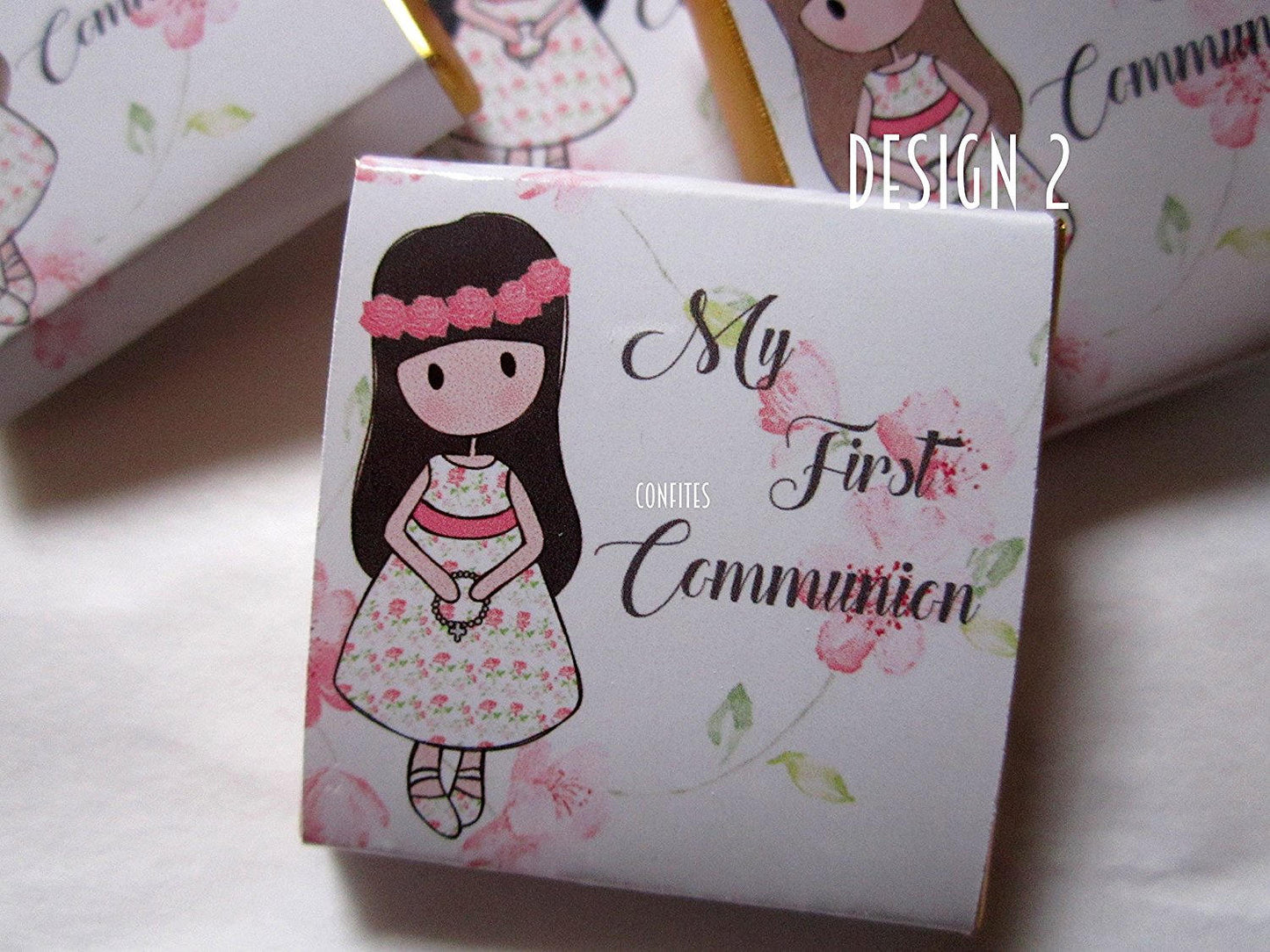 1st Communion Girls Personalised Chocolate favours, Pink Roses, guests favours, pack of 25